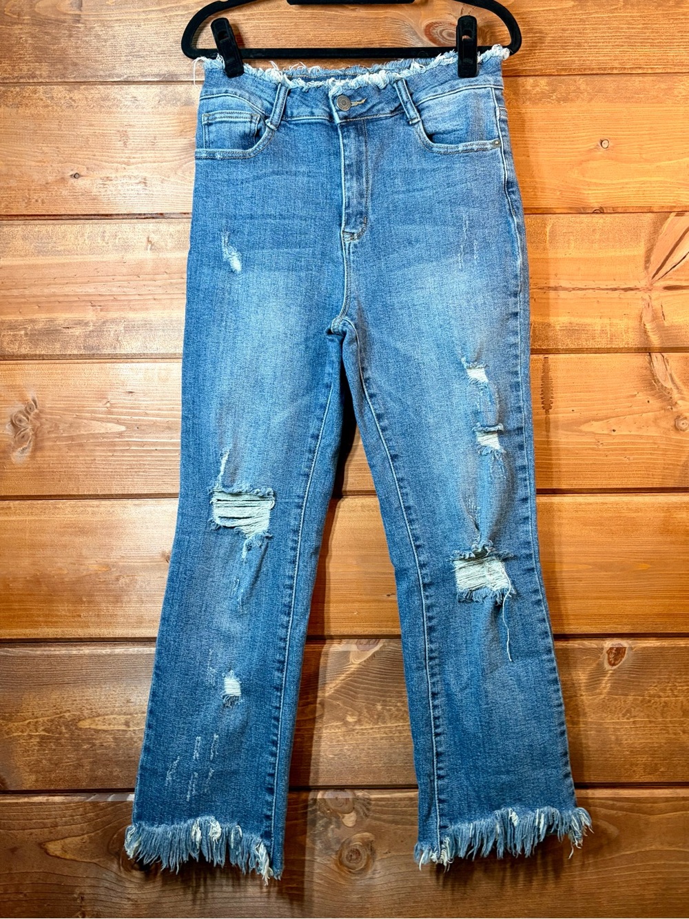 Risen EUC Women's High-Rise Distressed Cropped Jeans in Blue Size 28 / 7 💕💙